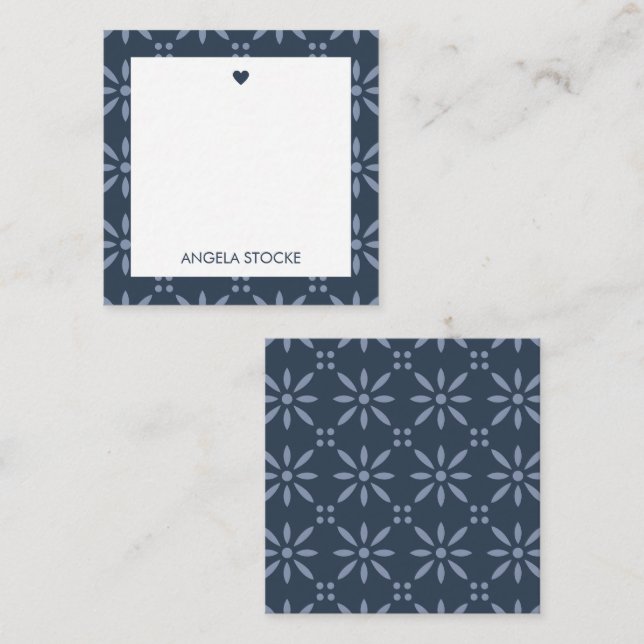 Cartão De Notas Flor Personalizada Azul Marinho Retro (Frente/Verso)