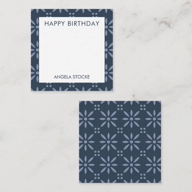 Cartão De Notas Flor Personalizada Azul Retro (Frente/Verso)