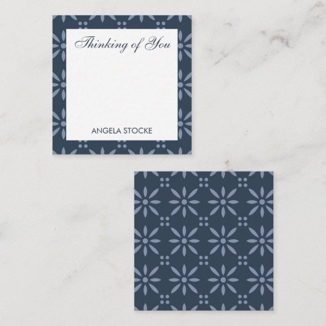 Cartão De Notas Flor Personalizada Azul Retro (Frente/Verso)