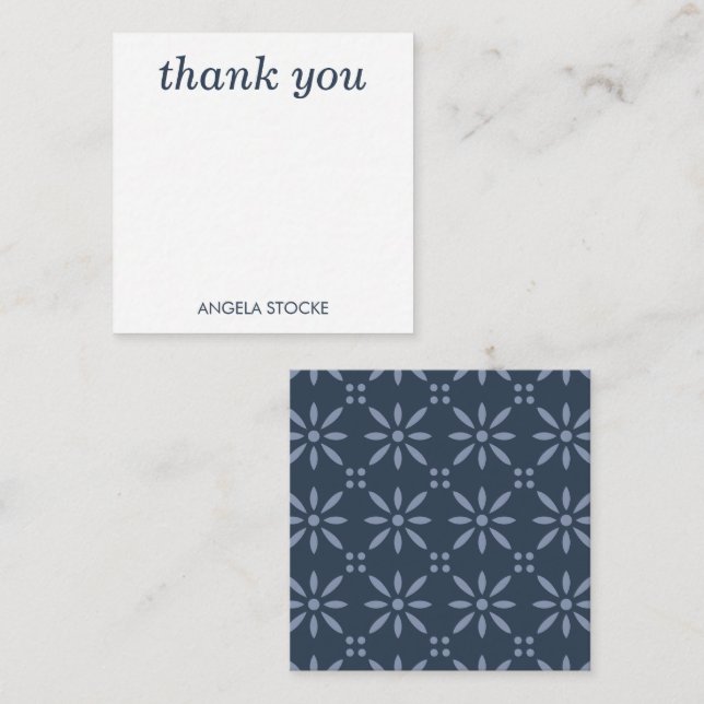 Cartão De Notas Flor Personalizada Azul Retro (Frente/Verso)