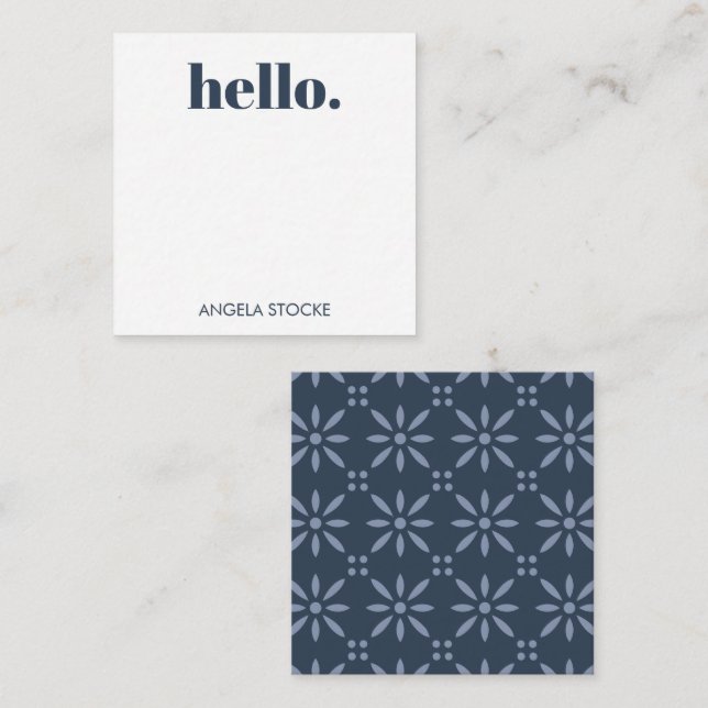 Cartão De Notas Flor Personalizada Azul Retro (Frente/Verso)