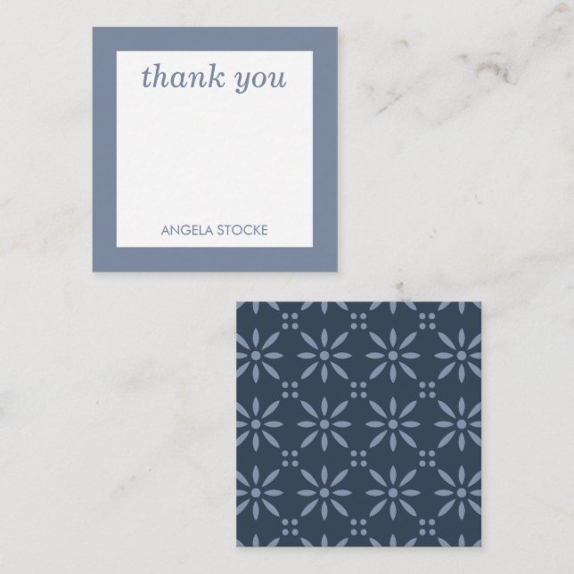 Cartão De Notas Flor Retro Azul Personalizada (Frente/Verso)