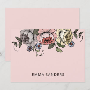 Cartão De Notas Florais Botânicos Elegantes, Rosa, Personalizados