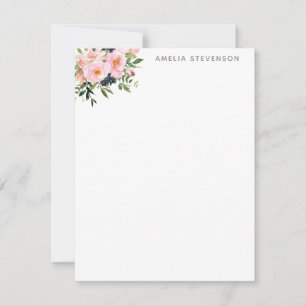 Cartão De Notas Florais de Aquarela Rosa Vintage Personalizados