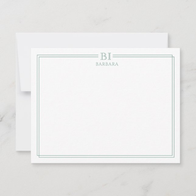 Cartão De Notas Floral and Green Monogram Note Card (Frente)