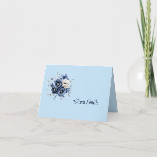 Cartão De Notas Floral Azul (Frente)