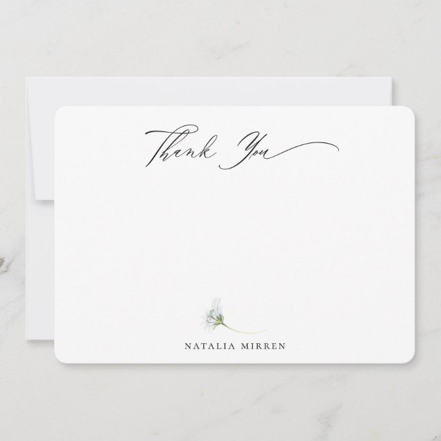 Cartão De Notas Floral Botânico Azul Elegante Obrigado (Frente)