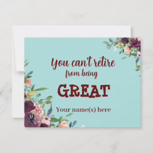 Cartão De Notas Floral Burgundy Teal Happy Retirement