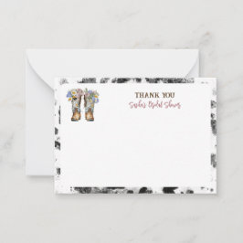 Cartão De Notas Floral Cowboy Boots Chá de panela Obrigado