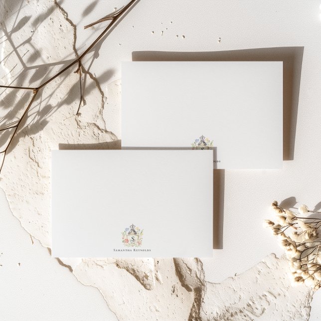 Cartão De Notas Floral Crest Monograma Personalizado (Criador carregado)