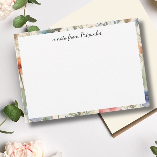 Cartão De Notas Floral de Aquarela Elegante Personalizado (Criador carregado)
