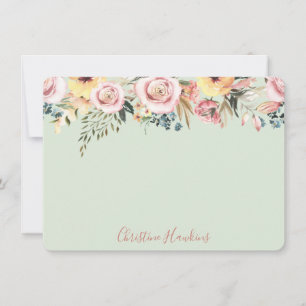 Cartão De Notas Floral de Aquarelas Verdes Personalizadas do Sage 