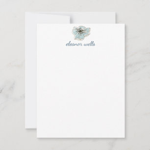 Cartão De Notas Floral de Cor Azul Minimalista Personalizado