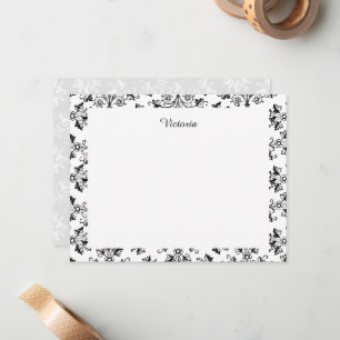 Cartão De Notas Floral de Cor damasco Vintage Editável 4,25x5.5
