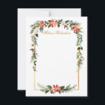 Cartão De Notas Floral de Inverno em Aquarela Dourado Personalizad<br><div class="desc">Cartão de Nota Elegante Moderno de Natal em Aquarela Personalizado com Moldura Dourada. Letra Dourada. Inclui belas poinsettias vermelhas em aquarela,  folhagens botânicas,  folhagem de inverno,  frutos de azevinho,  rosas brancas,  algodão,  pinhas e mirtilos.</div>