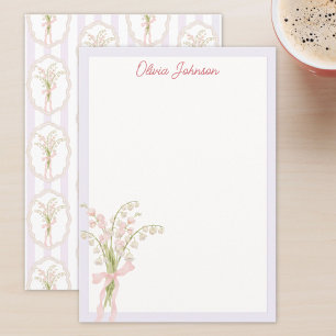 Cartão De Notas Floral de Lírio do Vale em Aquarela Monogramada