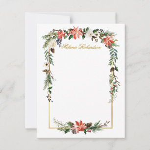 Cartão De Notas Floral Dourado de Inverno com Aquarela Personaliza