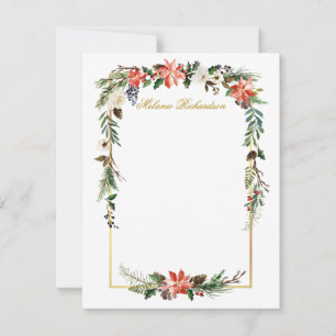 Cartão De Notas Floral Dourado Personalizado de Inverno em Aquarel