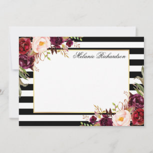 Cartão De Notas Floral Elegante Floral de Borgonha Aquecida