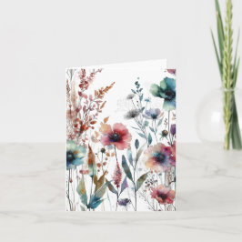 Cartão De Notas Floral em Aquarela com Tinta Alcoólica em Branco