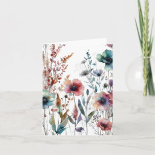 Cartão De Notas Floral em Aquarela com Tinta Alcoólica em Branco