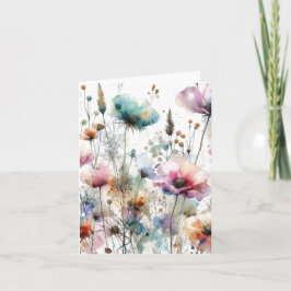 Cartão De Notas Floral em Aquarela com Tinta Alcoólica em Branco