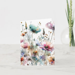 Cartão De Notas Floral em Aquarela com Tinta Alcoólica em Branco