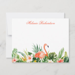 Cartão De Notas Floral Flamingo Coral Tropical de Watercolor