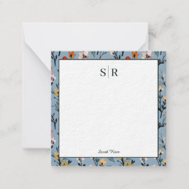 Cartão De Notas Floral Floral de Cor de Água Chic de Boho Azul Sua