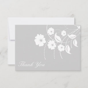 Cartão De Notas Floral Flourish Obrigado Nota (Prata / Branco)