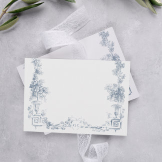 Cartão De Notas Floral francês azul-poeirento elegante