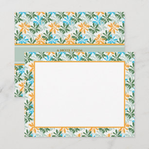 Cartão De Notas Floral Moderno Abstrato I Azul e Laranja Colorido