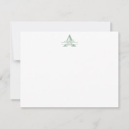 Cartão De Notas Floral Monogram with Green Gingham Note Card