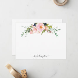 Cartão De Notas Floral Personalizado Bege Rosa Peônia e Folhagens