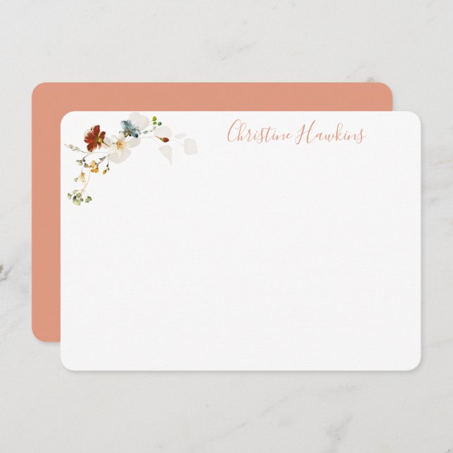 Cartão De Notas Floral Personalizado Bonito por Aquarelas de Flore (Frente/Verso)