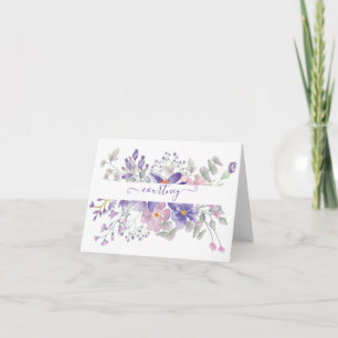 Cartão De Notas Floral personalizado com aguarela rosa e roxa