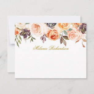 Cartão De Notas Floral Personalizado Dourado do Autumn Watercolor