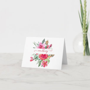 Cartão De Notas Floral personalizado em aquarela rosa  