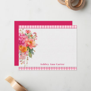 Cartão De Notas Floral Rosa Brilhante Personalizado