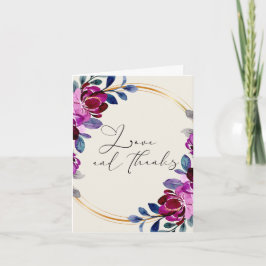 Cartão De Notas Floral Rosa Roxo Amor e Agradecimento