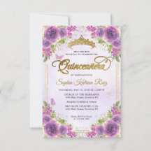 Floral Roxo Glam Dourada Glitter Quinceañera