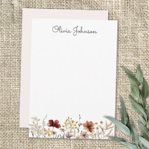 Cartão De Notas Floral Silvestre Aquarela Monogramada Bonita
