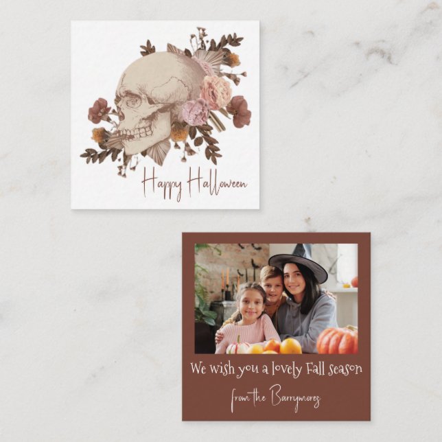 Cartão De Notas Floral Skull Halloween Rustic (Frente/Verso)