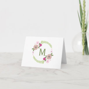Cartão De Notas Floral Wreath Monogram Notecard
