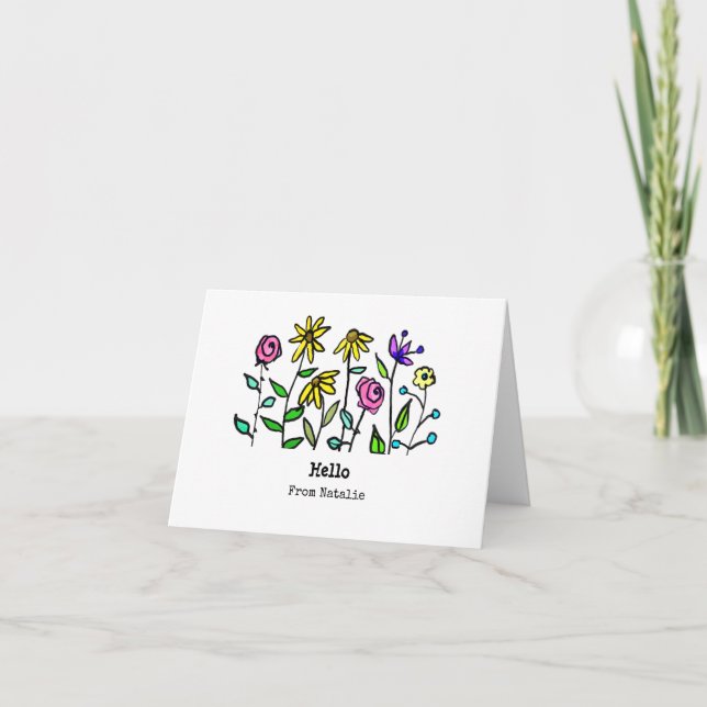 Cartão De Notas Flores Amarelas Roxas Personalizadas Retro Boho (Frente)