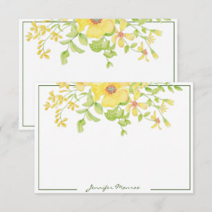 Cartão De Notas flores aquarela amarelas personalizadas