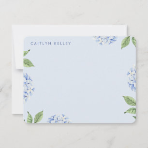 Cartão De Notas Flores Azuis Hydrangea Flat Personalizado Azul Cla