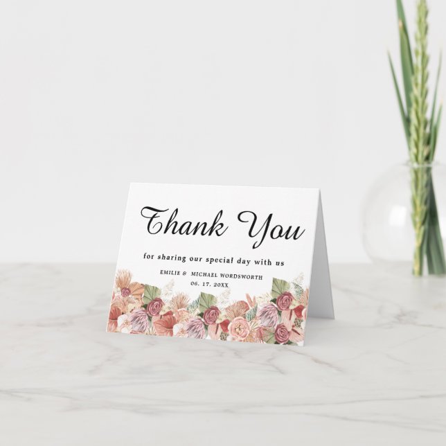 Cartão De Notas Flores Boêmias Obrigado (Frente)