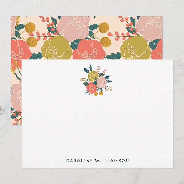Cartão De Notas Flores Botânicas Amarelas Boho Blush Personalizada (Frente/Verso)
