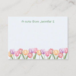 Cartão De Notas Flores Coloridas de Tulipa em Aquarela com Texto P